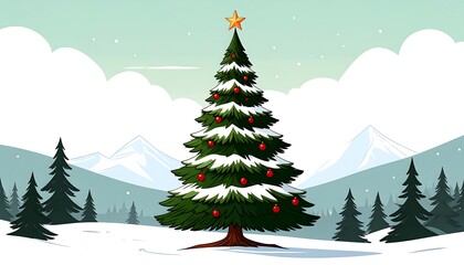Fototapeta premium Christmas tree in snowy landscape