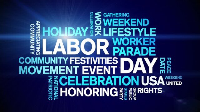 Labor Day animated word cloud-text design animation tag kinetic typography seamless loop.