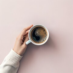 cup of coffee view from above flat lay cozy vibe 