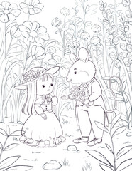 Secret Garden Mouse and lady outline romance