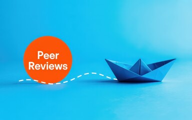 A conceptual image of an origami boat sailing along a path guided by collaborative evaluation and critical feedback