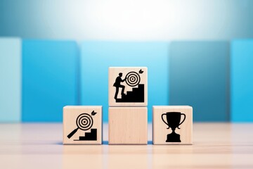 A conceptual image of business success, showing the journey from setting a goal to strategic execution and ultimate achievement