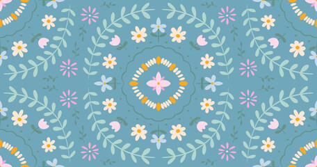 Seamless Floral Folk Art Pattern with Colorful Flowers