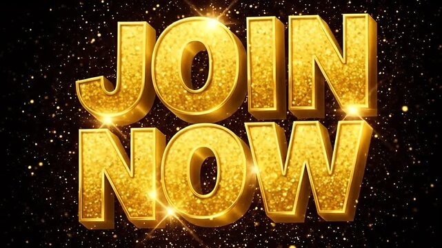 Golden Join Now Text With Glittering Sparkles.