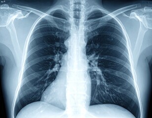 Chest X-ray showing ribs, lungs, and heart