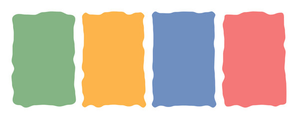 Abstract colorful frame collection with organic wavy edges in green, yellow, blue, and coral red shades, creative decorative border set graphic design, poster template, invitation or digital artwork