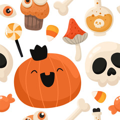 Seamless Halloween pattern, festive background in flat style