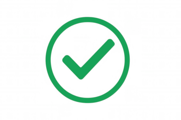 Green check mark button icon indicating approval, confirmation, success, verification with transparent background