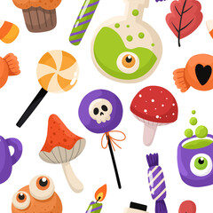 Seamless Halloween pattern, festive background in flat style