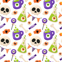 Seamless Halloween pattern, festive background in flat style