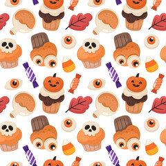 Seamless Halloween pattern, festive background in flat style