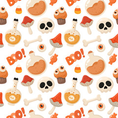 Seamless Halloween pattern, festive background in flat style