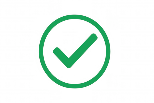 Green check mark button icon indicating approval, confirmation, success, verification with transparent background