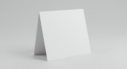 Naklejka premium Blank white table tent card mockup, standing upright on a light gray background with soft studio lighting