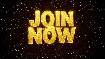 Golden Join Now Text with Glittering Sparkles.