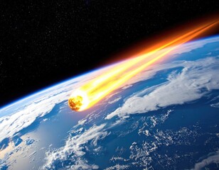 Fiery comet streaking across blue Earth, starlit backdrop