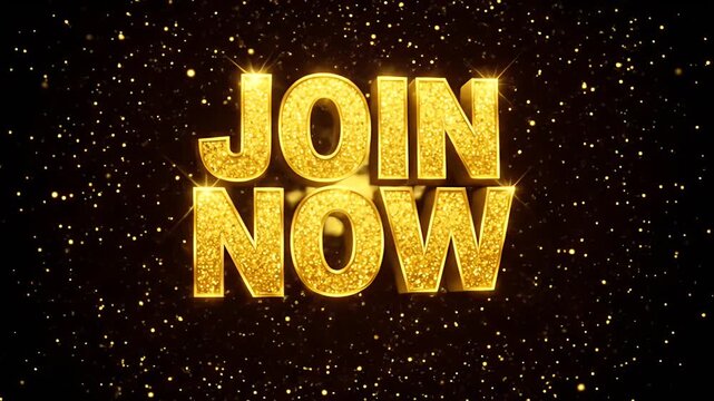 Golden Join Now Text with Glittering Sparkles.
