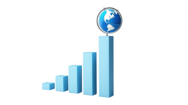 Global business growth chart with world globe on top showing positive trend on transparent background - Powered by Adobe