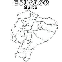 Outline of the ecuador Map with State Boundaries with name and capital city for Educational Purposes and Planning in transparent and vector	