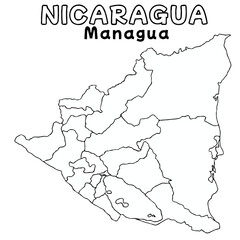 Outline of the nicaragua Map with State Boundaries with name and capital city for Educational Purposes and Planning in transparent and vector	