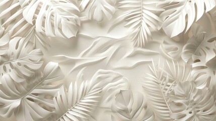 Large white tropical leaves with white flowers. The concept of nature. Natural background.