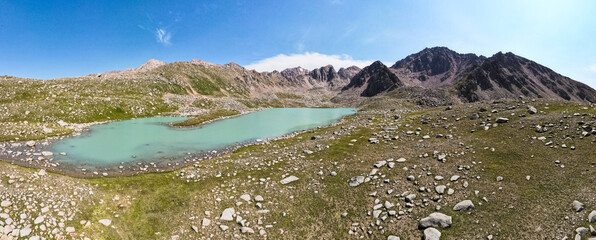 a moraine lake in the mountains. a beautiful mountain lake