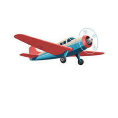 Vintage red and blue propeller airplane isolated on transparent background