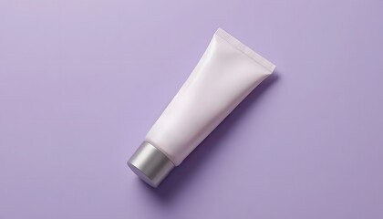 Elegant white cosmetic tube with silver cap on calming lavender background for skincare or beauty product marketing materials and social media campaigns