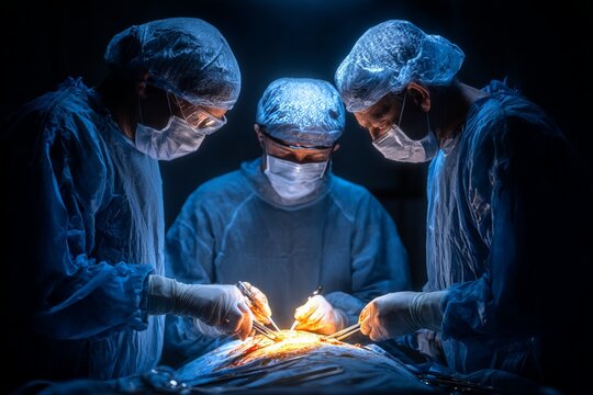 Surgical team performing operation in hospital operating room