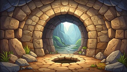 Stone archway tunnel to a valley