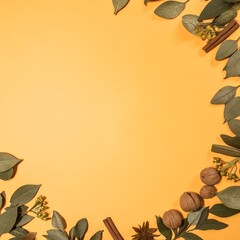 Cozy Autumn Background with Seasonal Elements and Empty Middle Space