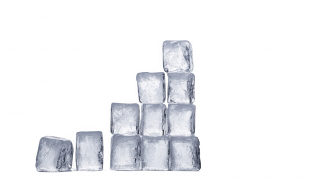 Ice cube bar graph showing growth and progress on a stark on transparent background