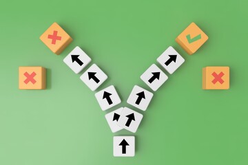 Choosing the right direction at a crossroads, a conceptual image of a journey towards a successful goal or a failed attempt