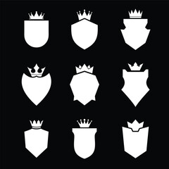 Silhouette Shield icon set in vintage style, Protect shield security line icons. Badge quality symbol, sign, logo or emblem, Vector, crown. © pyoo
