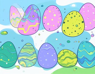 Easter illustration made with colorful eggs. Creative holiday concept. Cartoon design