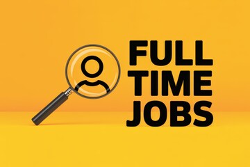 Magnifying glass over a candidate icon symbolizing the search for full-time employment and recruitment