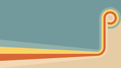 Retro rainbow line background. Groovy 70s wave pattern graphic design. Funky perspective pop art wallpaper with trendy aesthetic. Psychedelic and dynamic color stripe shape with swirl road flow bg