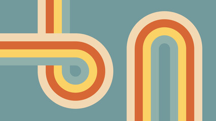 Groovy line rainbow with abstract retro pattern. Vintage 70s background with color stripe design. Wavy funky and psychedelic 60s graphic art. Pop swirl flow illustration for minimalist cover.