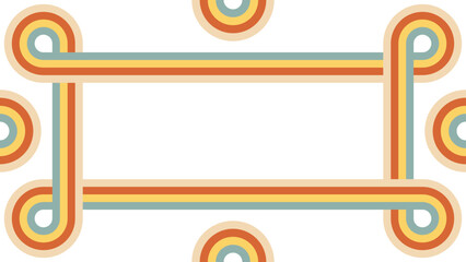 Groovy rainbow frame with abstract wave line. 70s vintage pattern background for funky and psychedelic wallpaper. Dynamic curve artwork with swirl flow. Geometric playful 80s style bg illustration.