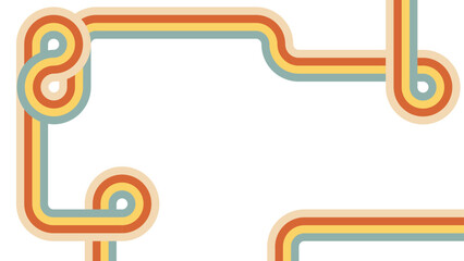 Groovy rainbow line frame with abstract 70s wave. Vintage path pattern background for psychedelic wallpaper. Dynamic funky curve artwork with swirl flow. Geometric playful 80s style bg illustration.