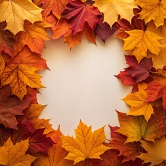 Dense Autumn Leaf Border with Clean Blank Center for Mockups