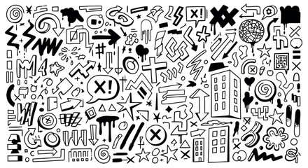 Fototapeta premium Hand-drawn doodle elements abstract vector shapes for design and decoration isolated on white backgr