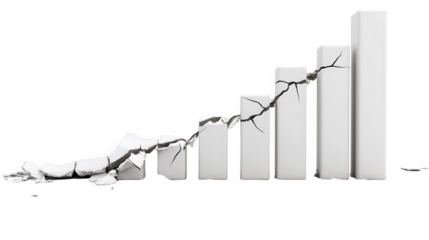 Broken bar graph showing financial crisis and economic recession illustration on transparent background