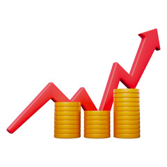Red Arrow Ascending Over Gold Coins Illustration on Transparent Background Financial Growth and Investment Theme Isolated Design Suitable For Economic Concepts
