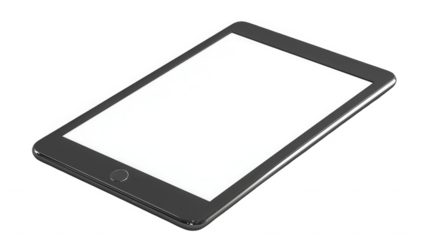 Tablet device with a blank white screen for app presentation on transparent background