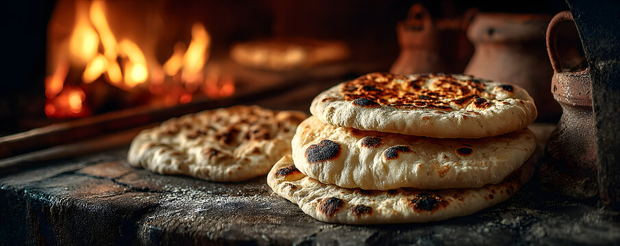 Freshly baked tandoori roti in clay oven with warm glow