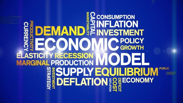 Economic Model animated word cloud-text design animation tag kinetic typography seamless loop.