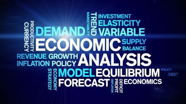Economic Analysis animated word cloud-text design animation tag kinetic typography seamless loop.
