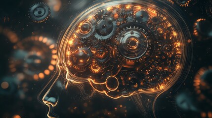 A mesmerizing photo-realistic depiction of a brain with glowing gears, symbolizing the abstract concept of time in surreal detail.