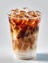Iced coffee drink in a clear plastic cup